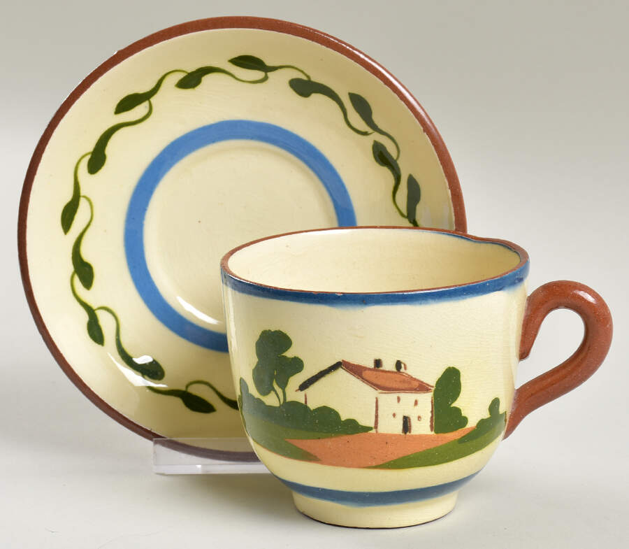 Motto Ware (Cottage) Footed Cup & Saucer Set by Torquay Pottery-1