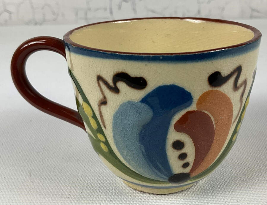 Motto Ware (Cottage) Flat Demitasse Cup & Saucer Set by Torquay Pottery-1