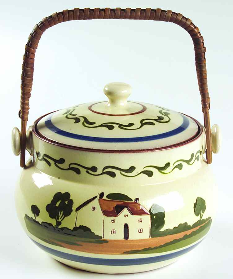 Motto Ware (Cottage) Biscuit Barrel & Lid by Torquay Pottery-1
