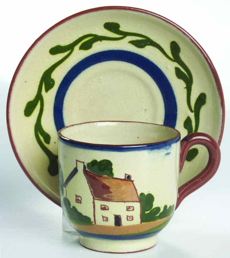 Motto Ware (Cottage) Flat Demitasse Cup & Saucer Set by Torquay Pottery-1