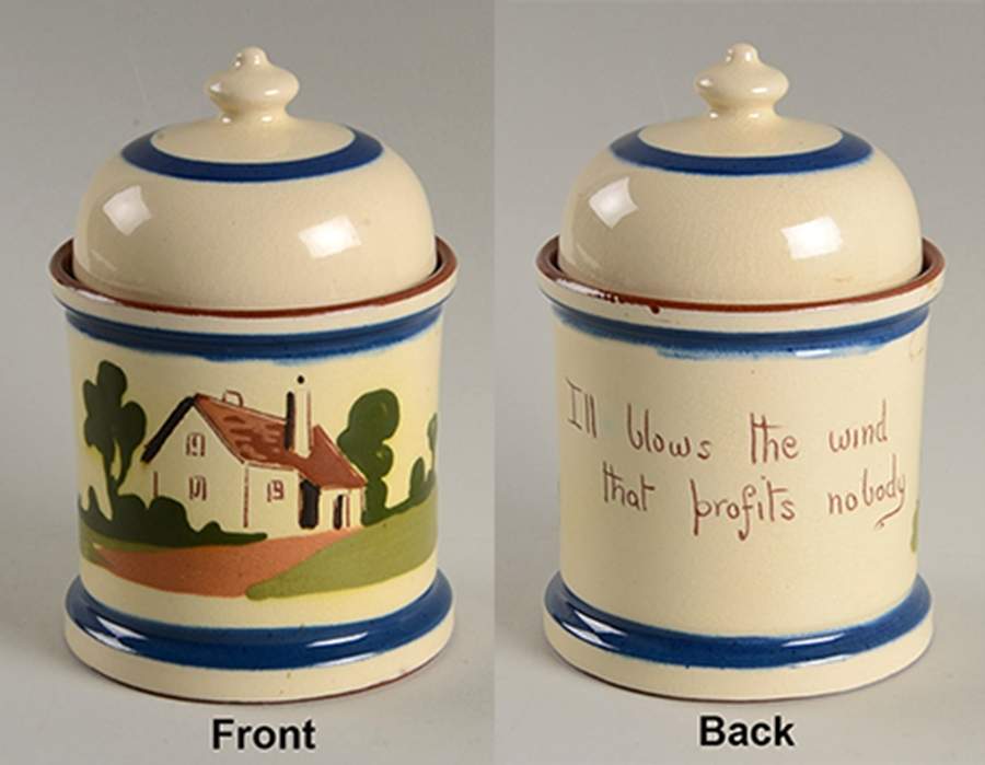 Motto Ware (Cottage) Sugar Bowl & Lid by Torquay Pottery-1