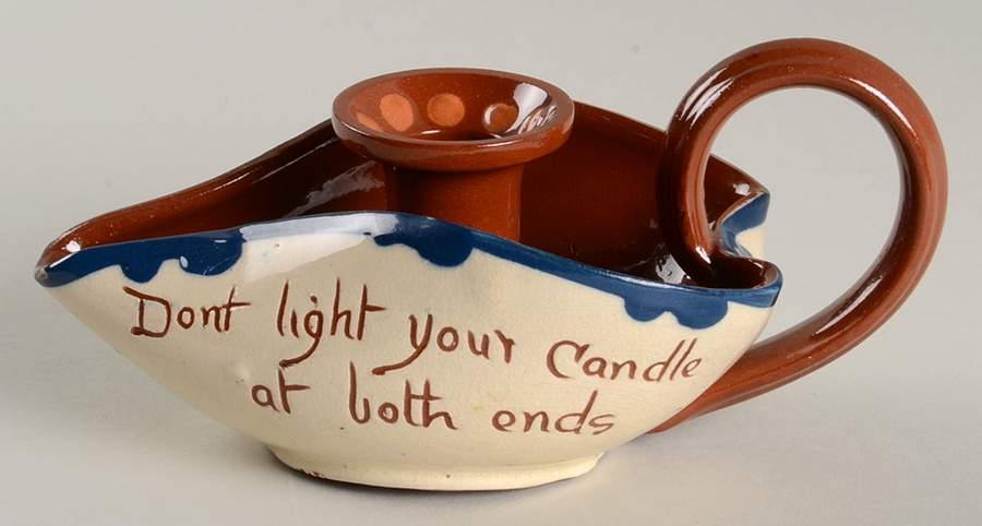 Motto Ware (Cottage) Handled Candleholder by Torquay Pottery-1