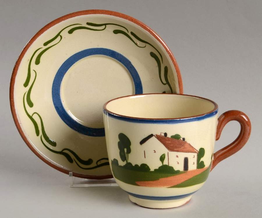 Motto Ware (Cottage) Footed Cup & Saucer Set by Torquay Pottery-1