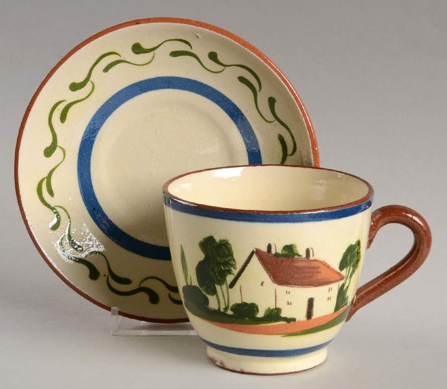 Motto Ware (Cottage) Footed Cup & Saucer Set by Torquay Pottery-1