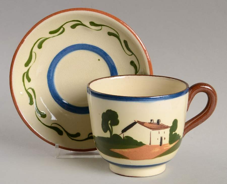 Motto Ware (Cottage) Footed Cup & Saucer Set by Torquay Pottery-1