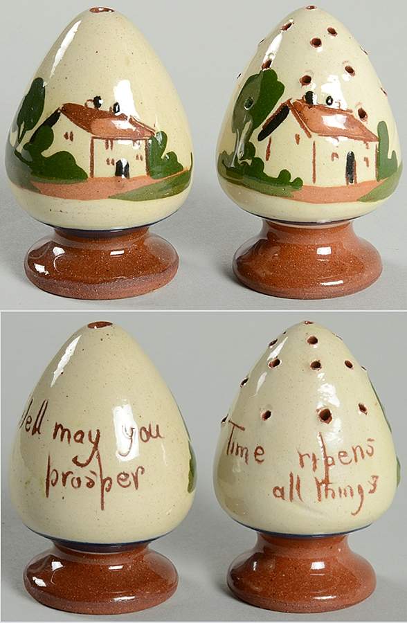 Motto Ware (Cottage) Salt & Pepper Set by Torquay Pottery-1