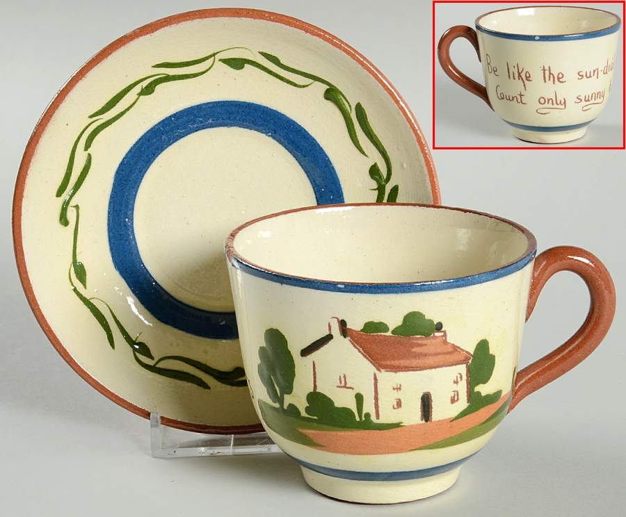 Motto Ware (Cottage) Footed Cup & Saucer Set by Torquay Pottery-1