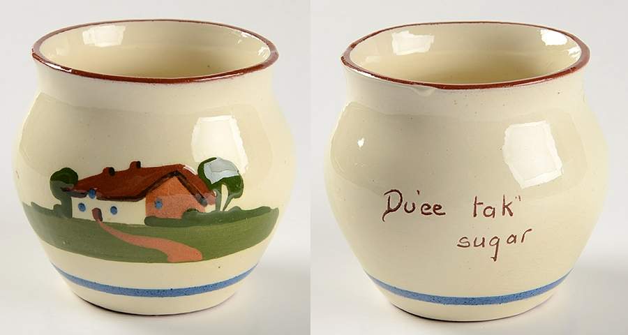 Motto Ware (Cottage) Open Sugar Bowl by Torquay Pottery-1