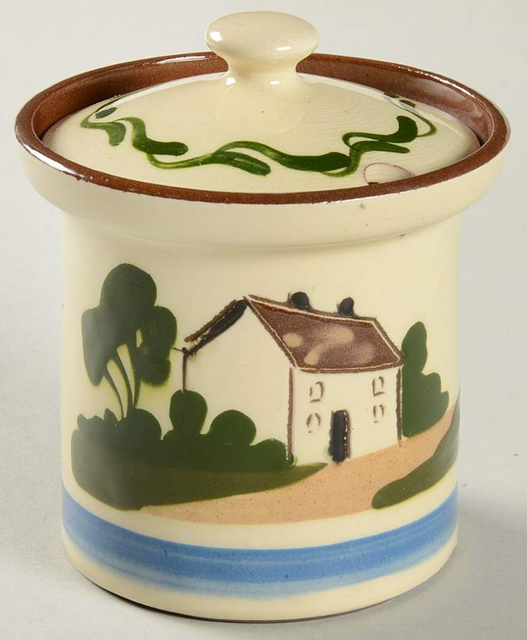 Motto Ware (Cottage) Jam/Jelly & Lid by Torquay Pottery-1