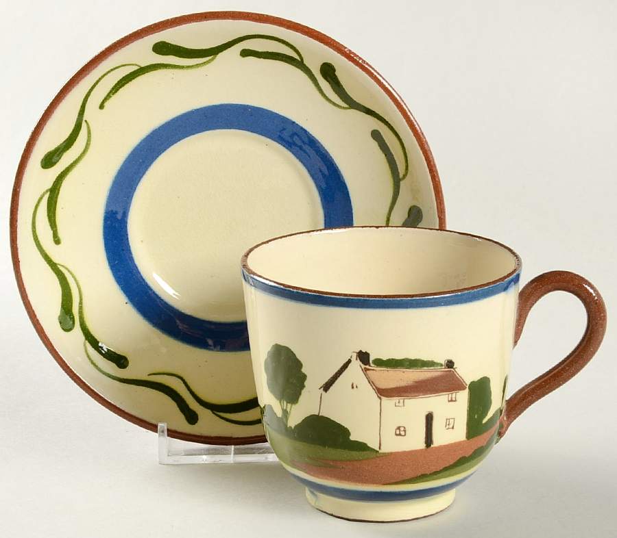 Motto Ware (Cottage) Footed Cup & Saucer Set by Torquay Pottery-1