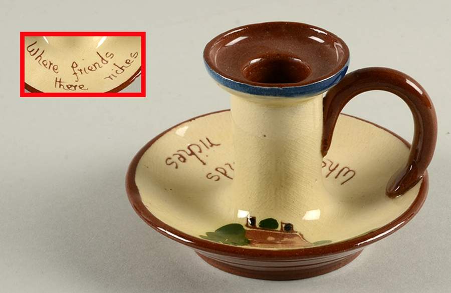 Motto Ware (Cottage) Handled Candleholder by Torquay Pottery-1