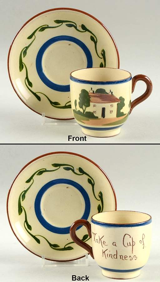 Motto Ware (Cottage) Flat Demitasse Cup & Saucer Set by Torquay Pottery-1