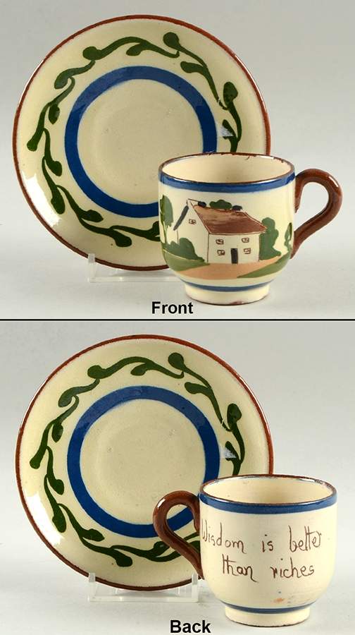 Motto Ware (Cottage) Flat Demitasse Cup & Saucer Set by Torquay Pottery-1