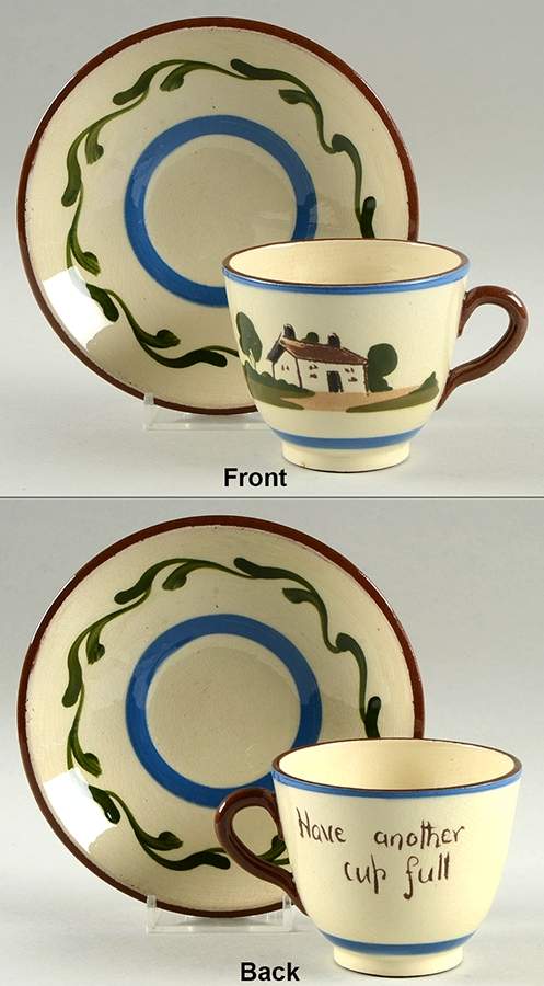 Motto Ware (Cottage) Footed Cup & Saucer Set by Torquay Pottery-1