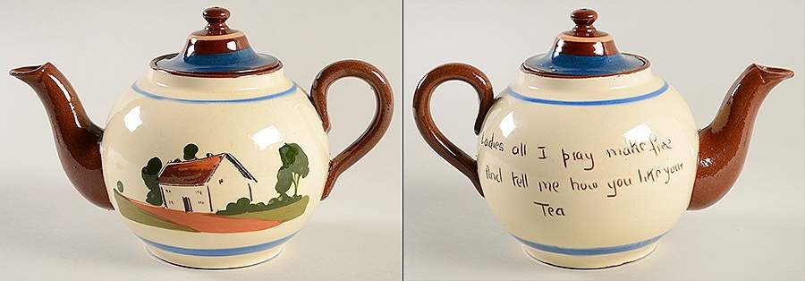 Motto Ware (Cottage) Small Teapot & Lid by Torquay Pottery-1