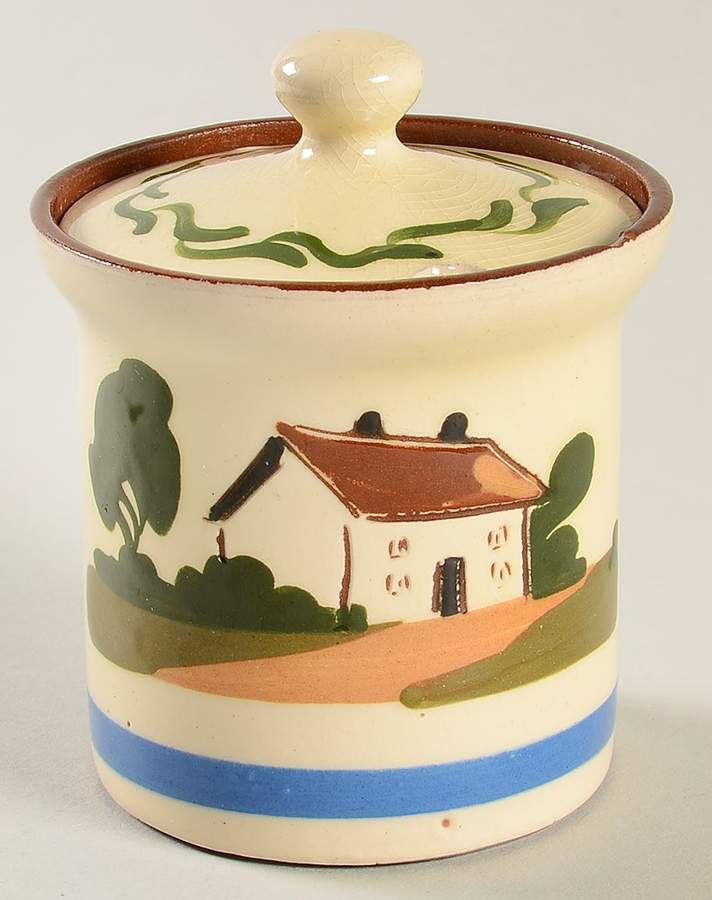 Motto Ware (Cottage) Jam/Jelly & Lid by Torquay Pottery-1