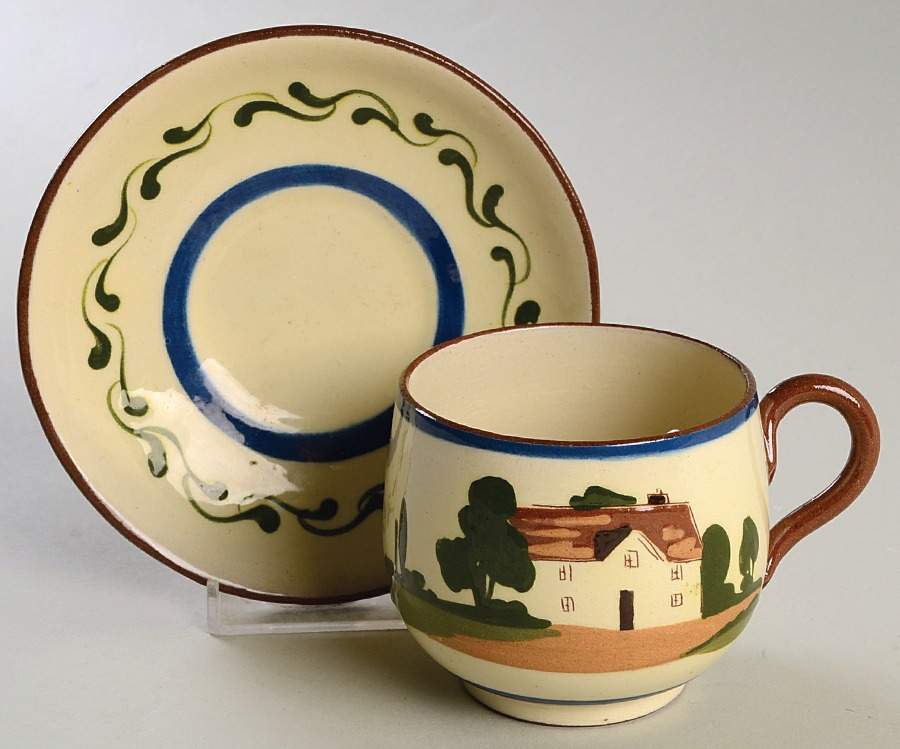 Motto Ware (Cottage) Flat Cup & Saucer Set by Torquay Pottery-1