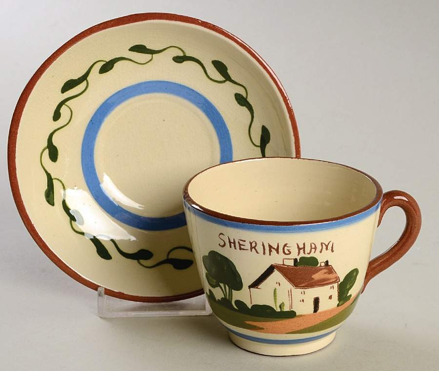 Motto Ware (Cottage) Footed Cup & Saucer Set by Torquay Pottery-1