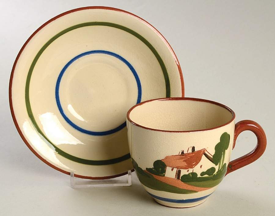 Motto Ware (Cottage) Footed Cup & Saucer Set by Torquay Pottery-1
