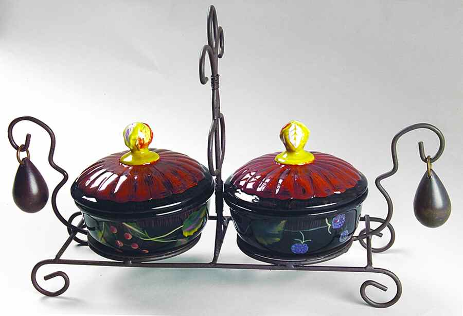 Midnight Garden 5 Pc Condiment Set, 2 Bowls with Lids on Metal Std by Tracy Porter-1