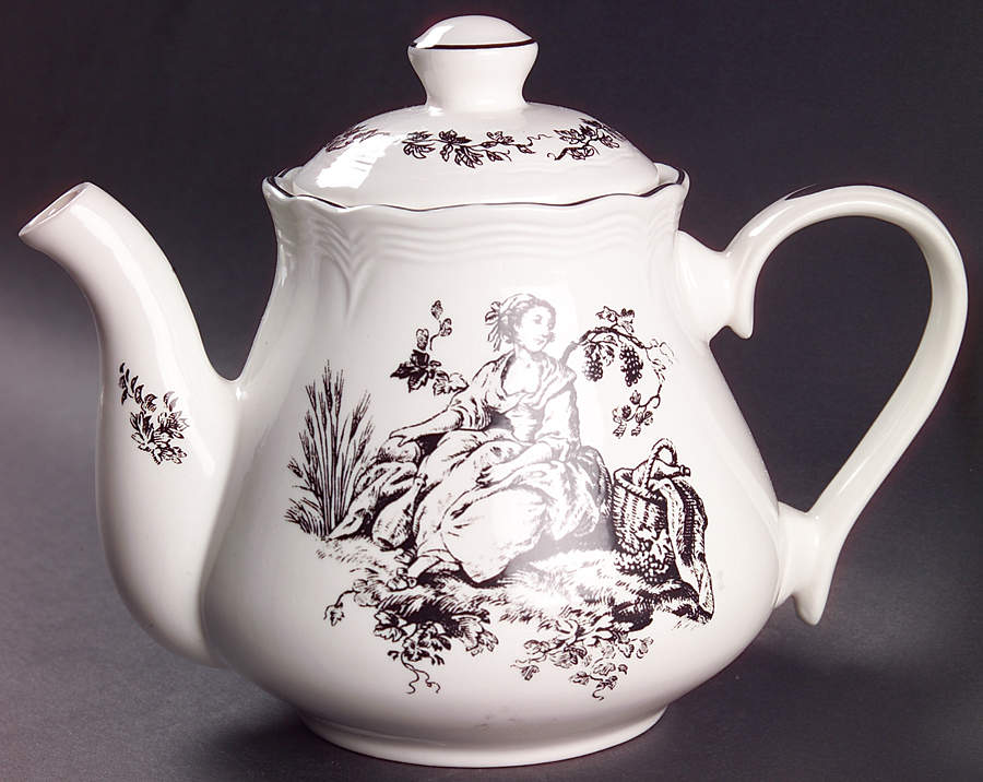 New England Toile (People) Teapot & Lid by Tabletops Unlimited-1