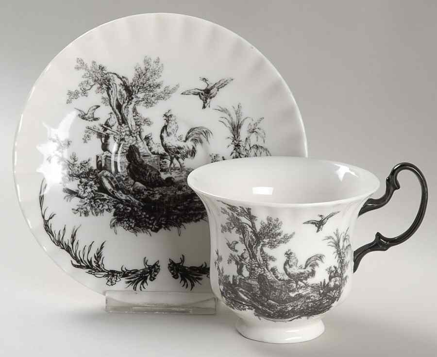 New England Toile (People) Footed Cup & Saucer Set by Tabletops Unlimited-1