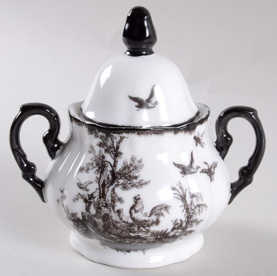 New England Toile (People) Sugar Bowl & Lid by Tabletops Unlimited-1