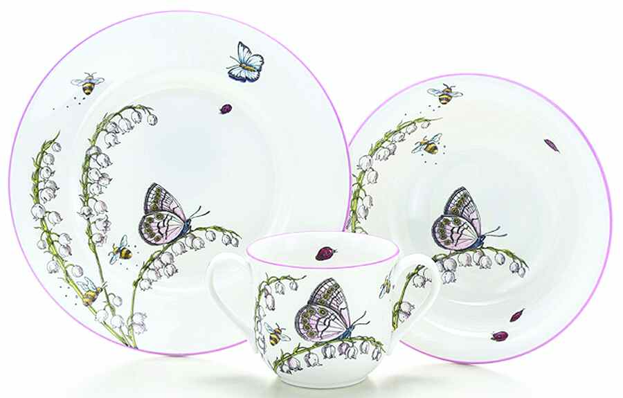 Lily of the Valley (3 Pc) No Box Child's Set (Child Bowl,Plate & Mug) by Tiffany-1