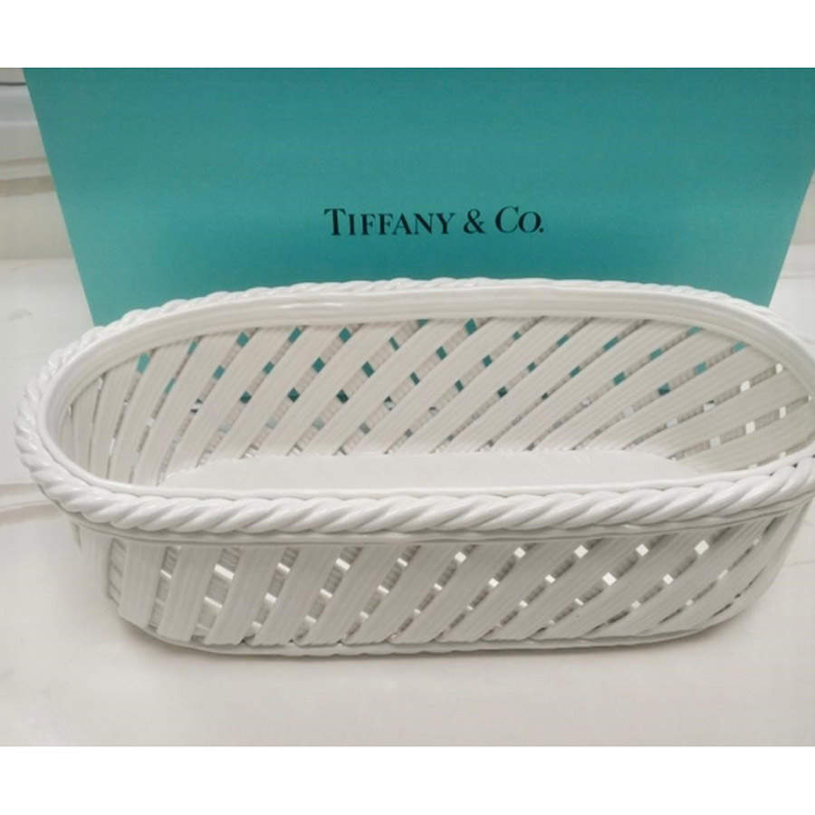 White Woven 14" Bread Basket by Tiffany-1