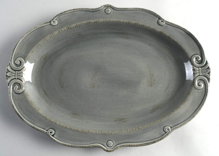 Auvignon Gray 15" Oval Serving Platter by Tienshan-1
