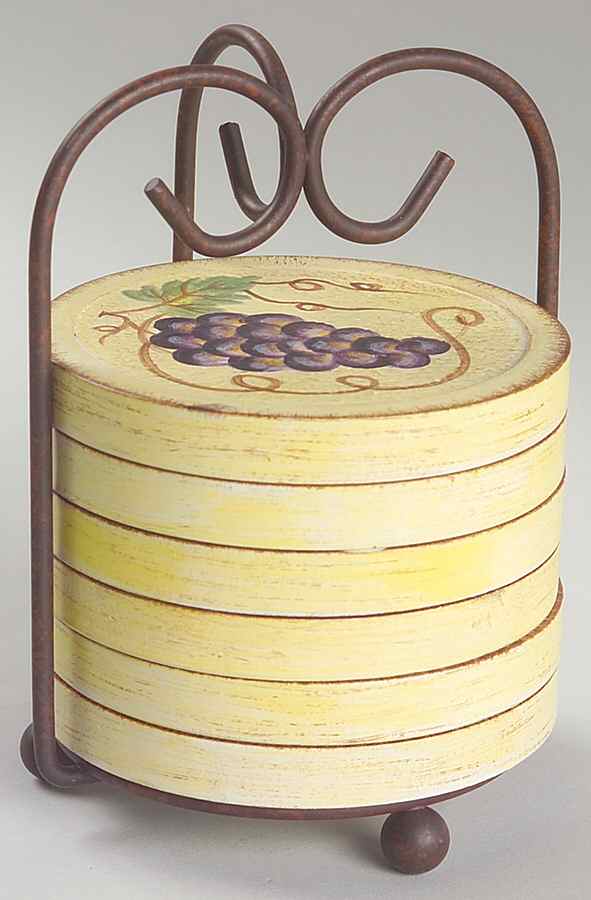 Vino Wood Coaster with Metal Holder - Set of 6 by Tabletops Unlimited-1