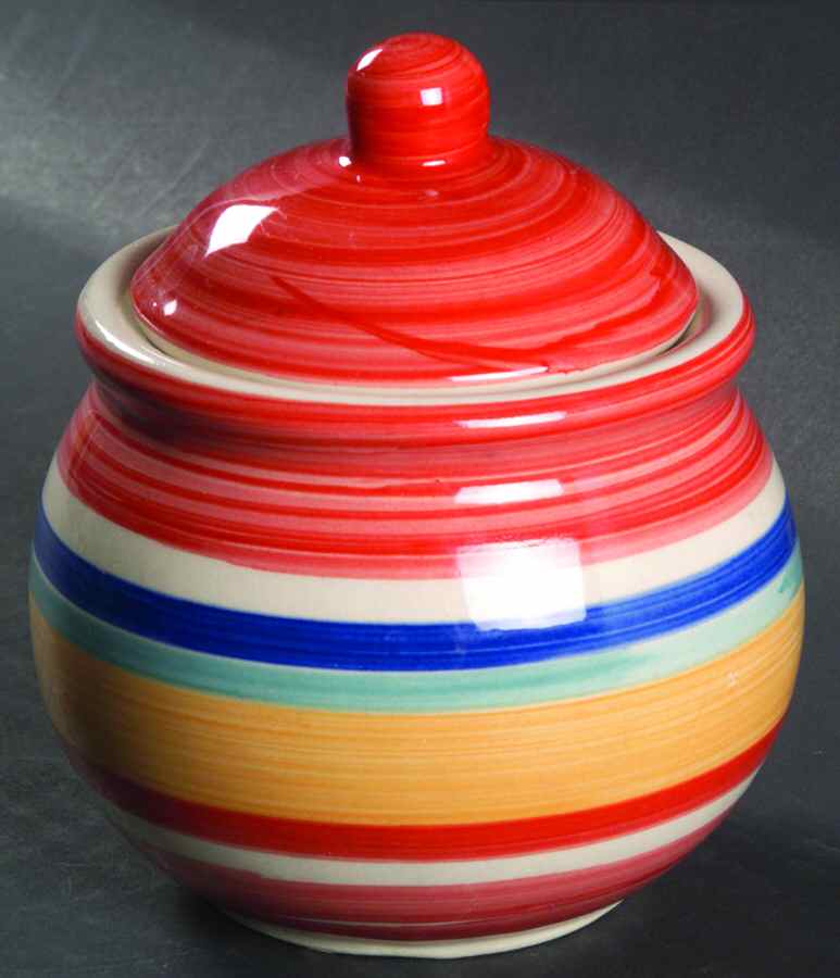 Water Color Red (Round) Sugar Bowl & Lid by Tabletops Unlimited-1