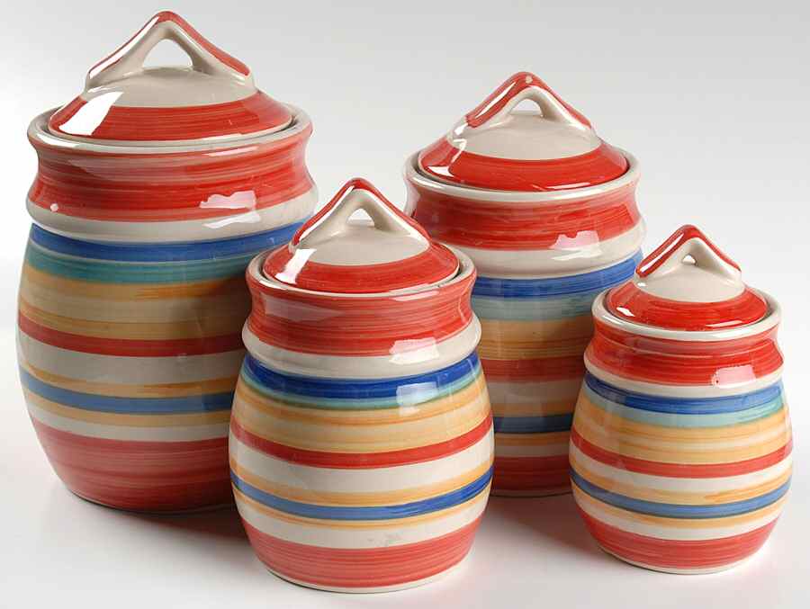 Water Color Red (Round) (4 Piece) Canister Set (Box Set) by Tabletops Unlimited-1