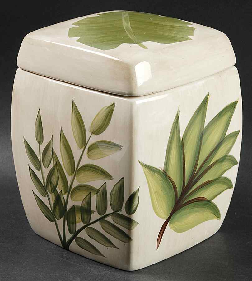 Tropical Leaves Small Canister & Lid by Tabletops Unlimited-1