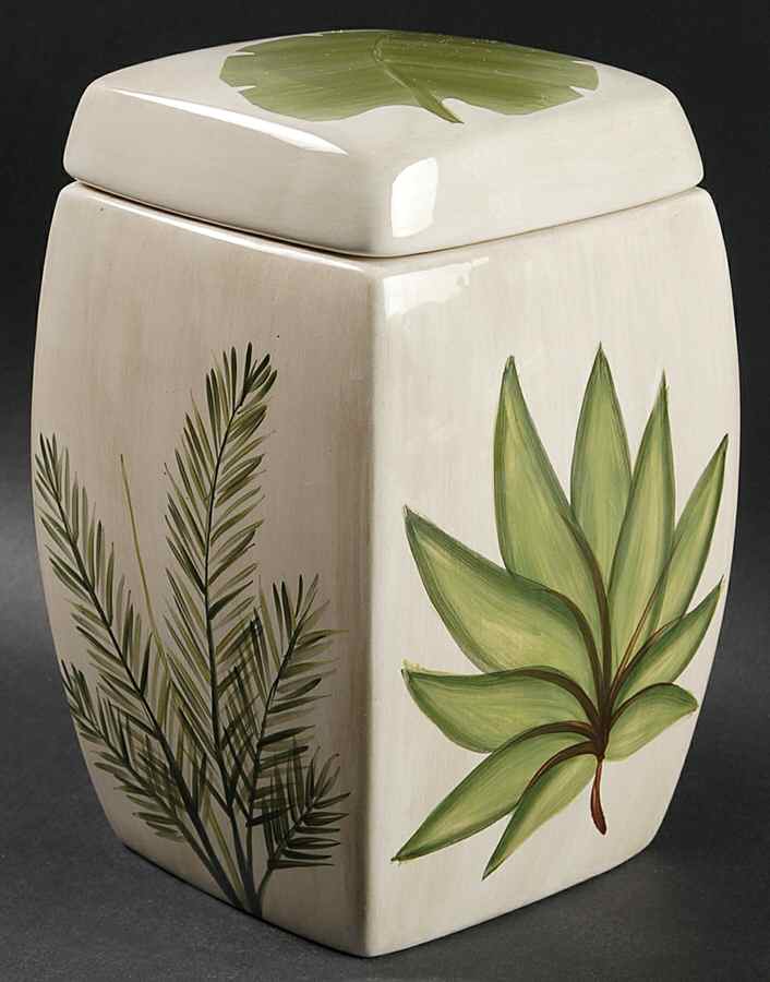 Tropical Leaves Large Canister & Lid by Tabletops Unlimited-1