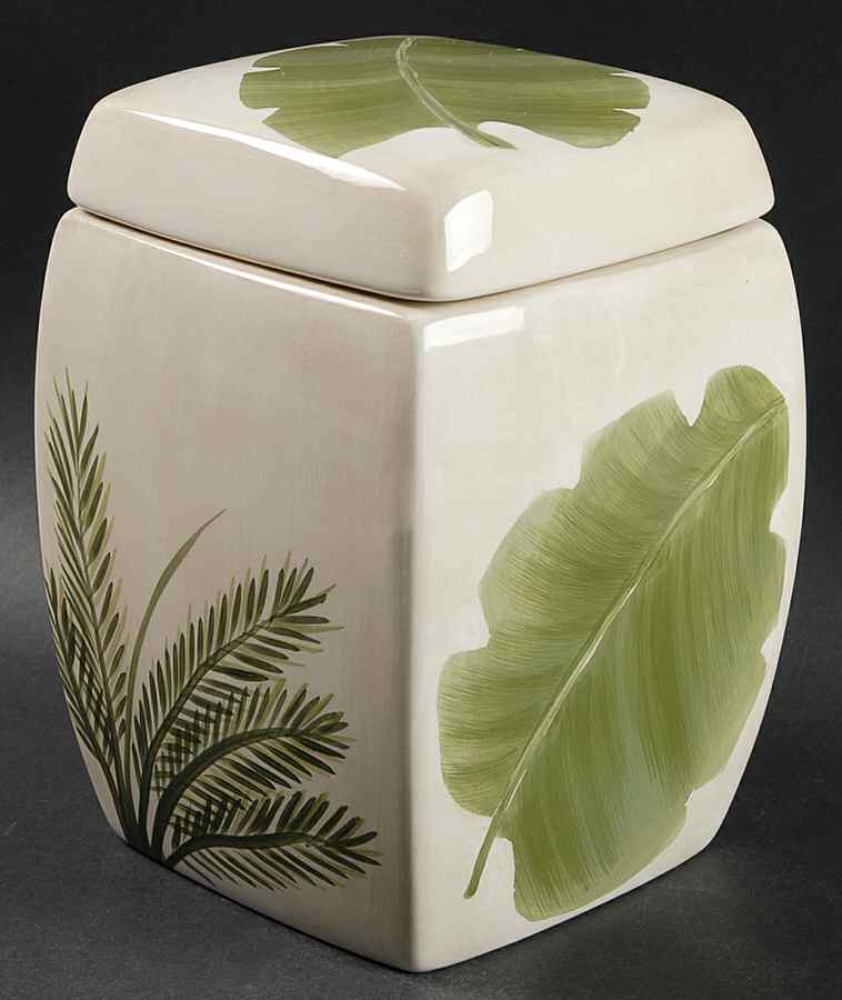 Tropical Leaves Medium Canister & Lid by Tabletops Unlimited-1
