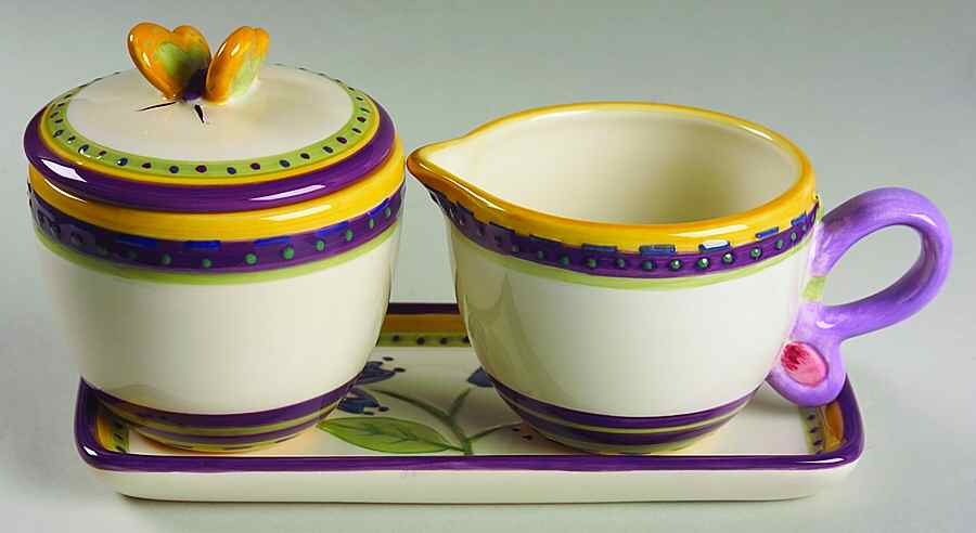 Holland Flower Creamer & Sugar with Lid & Tray Set by Tabletops Unlimited-1