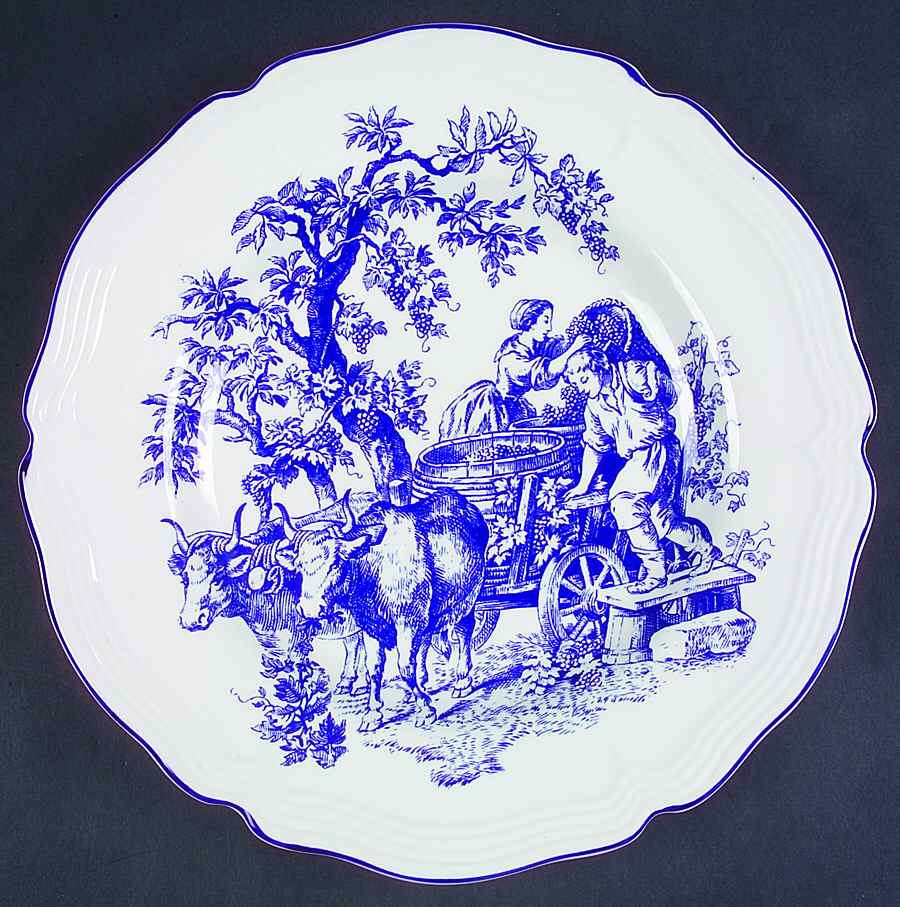 New England Toile Blue Dinner Plate by Tabletops Unlimited-1