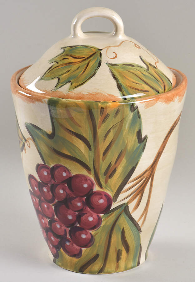 Napa (No Words, Grapes) 8" Storage Jar & Lid by Tabletops Unlimited-1