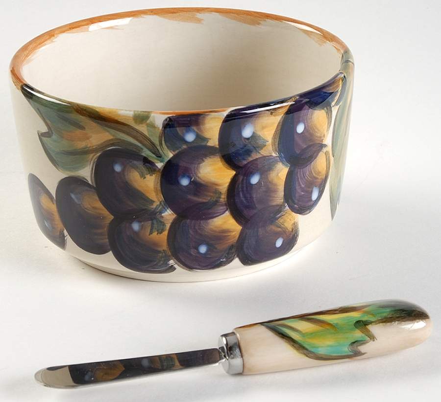 Napa (No Words, Grapes) Dip Bowl & Spreader Set by Tabletops Unlimited-1