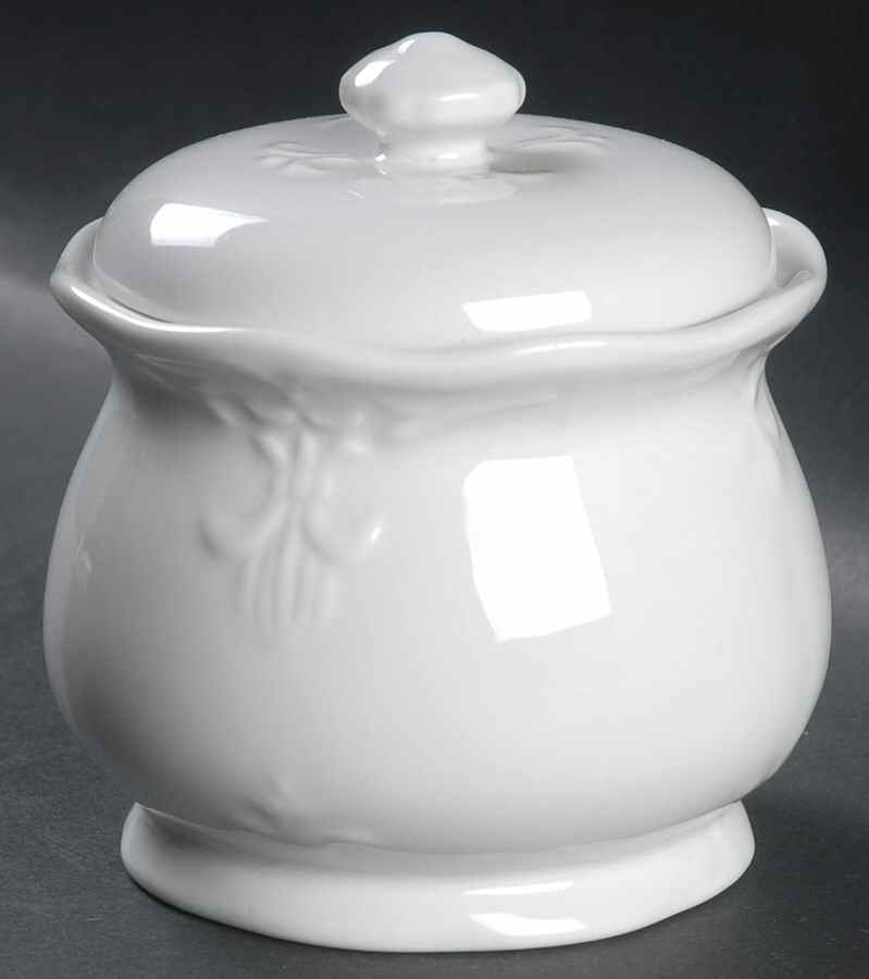 Versailles White Sugar Bowl & Lid by Tabletops Unlimited-1