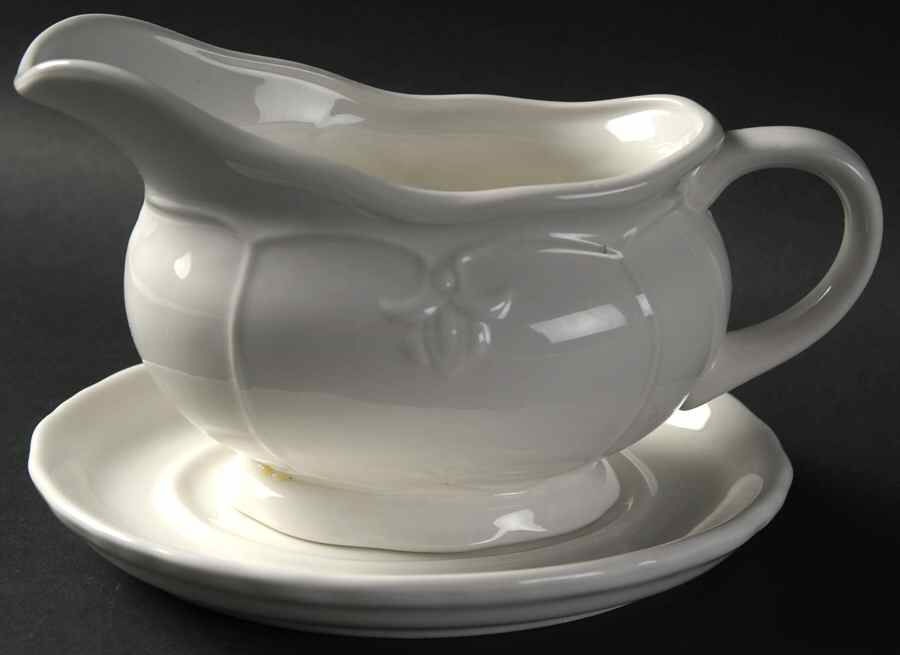 Versailles White Gravy Boat & Underplate by Tabletops Unlimited-1
