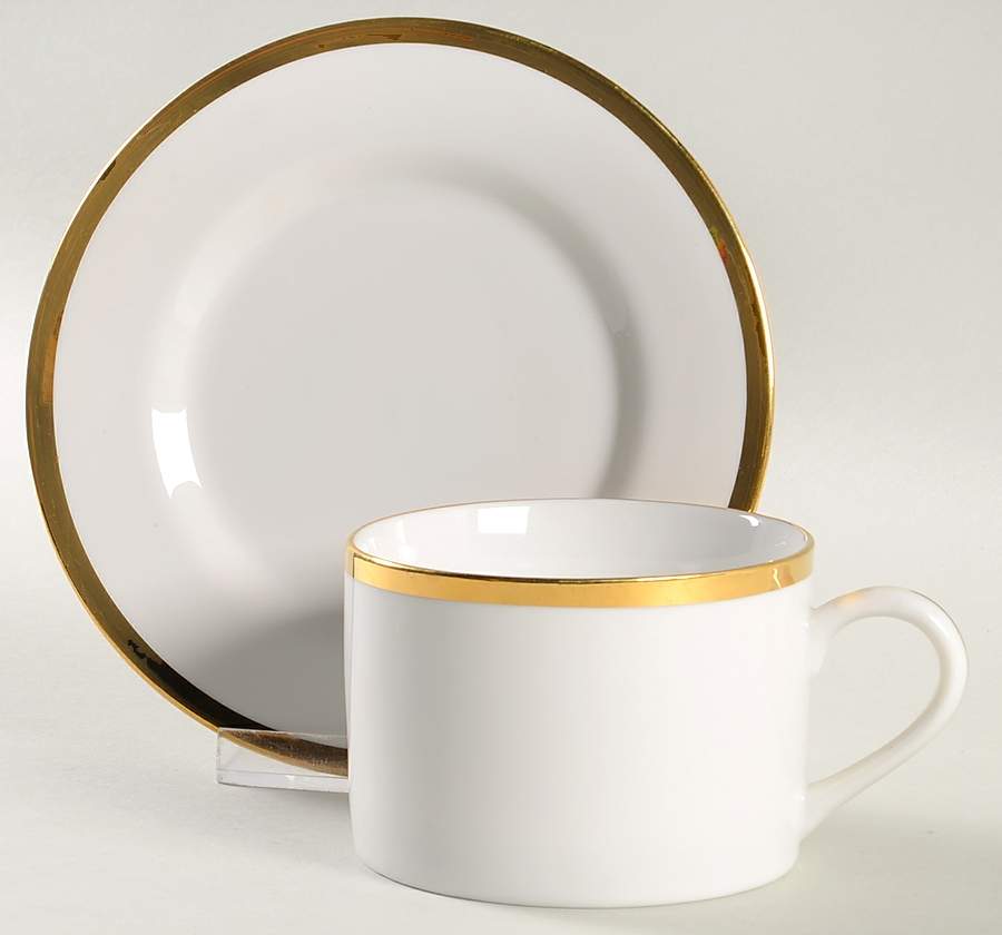 Gold Band Flat Cup & Saucer Set by Ten Strawberry Street-1