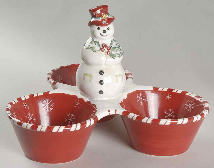 Jolly Ol Snowy 3 Part Condiment Server W/Center Handle by Tracy Porter-1
