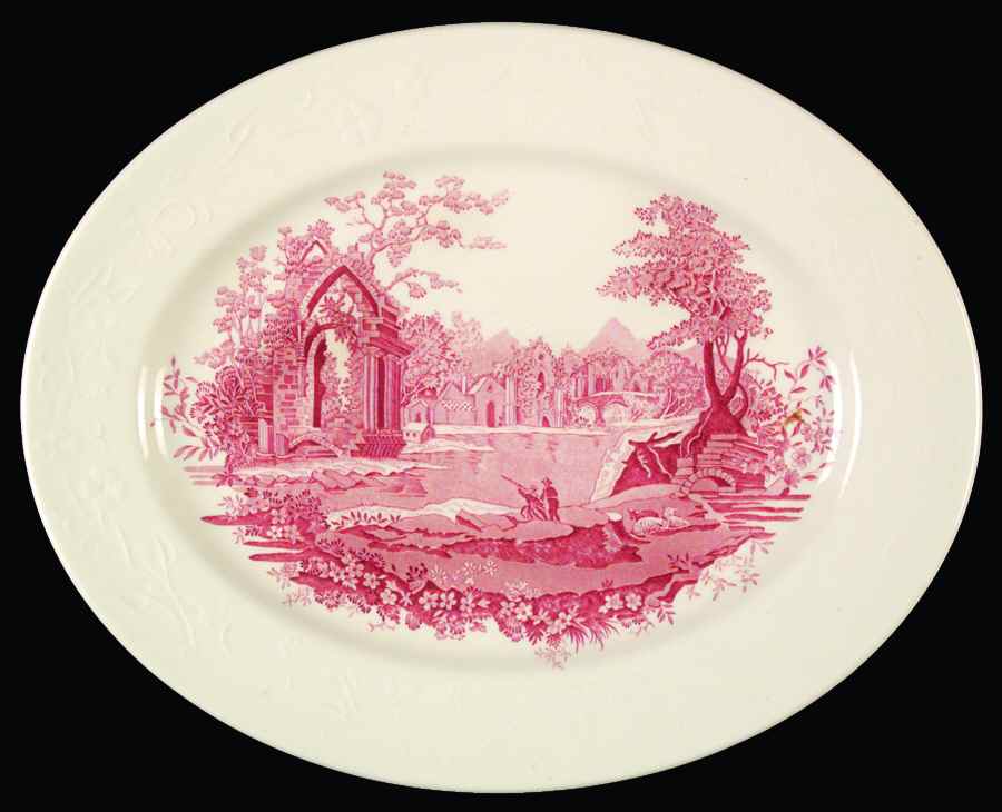English Abbey Red (Shadows) 13" Oval Serving Platter by Taylor, Smith & Taylor (Ts&T)-1