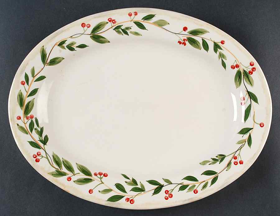 Holly Berry 14" Oval Serving Platter by Tabletops Unlimited-1