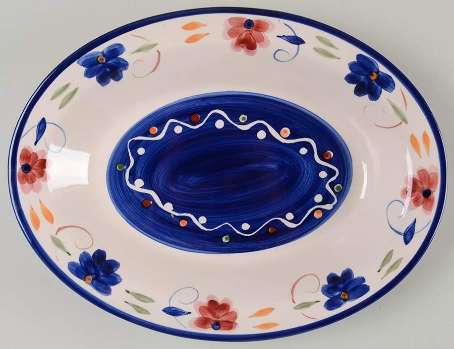 Floral Dots 14" Oval Vegetable Bowl by Tabletops Unlimited-1