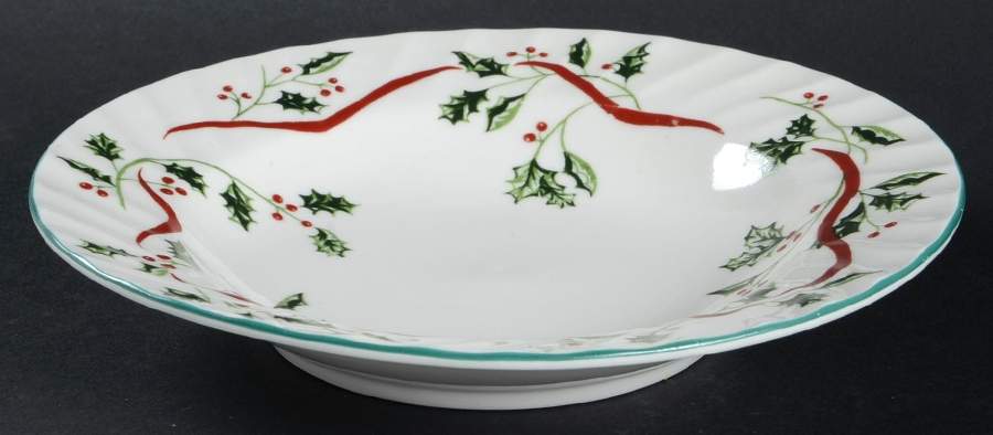 Holly Ribbon Rim Soup Bowl by Totally Today-1