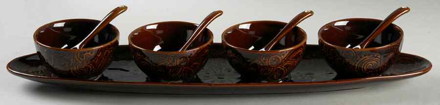 Laguna Brown (9 Piece) Condiment Set (4 Bowls, 4 Spoons & Tray) by Tabletops Unlimited-1