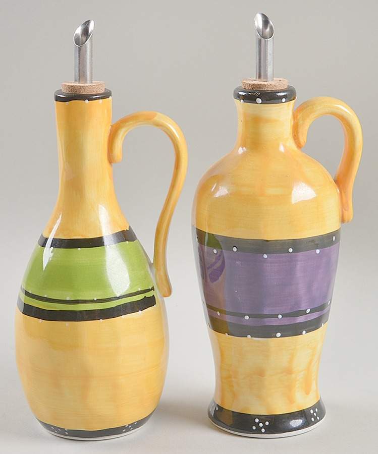 Bohemian Stripe Oil & Vinegar Jars with Drizzle Spouts by Tabletops Unlimited-1